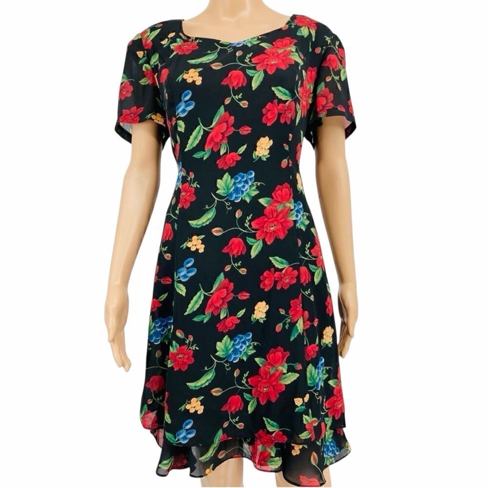 Olivia Rose Floral & Grape Overlay Dress Size 10M - Picture 2 of 8